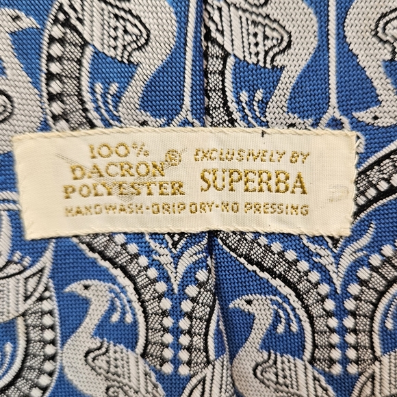 Vintage Superba Dacron Polyester Blue & Gray Peacock Necktie Men's A101 - Picture 6 of 9